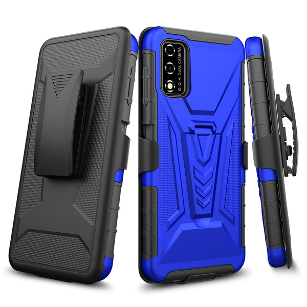 holster kickstand hyhrid phone case for t - moblie revvl v - blue - www.coverlabusa.com