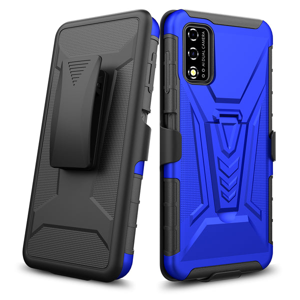 holster kickstand hyhrid phone case for t - moblie revvl v - blue - www.coverlabusa.com