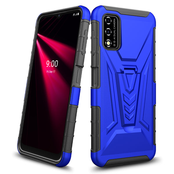 holster kickstand hyhrid phone case for t - moblie revvl v - blue - www.coverlabusa.com