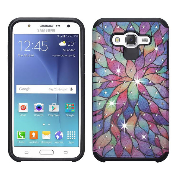 Galaxy J7 Case, Samsung Galaxy J7 [Shock / Impact Resistant] Diamond Hybrid Dual Layer Defender Protective Case Cover for Galaxy J7 (Boost Mobile,Virgin,MetroPcs,T-Mobile), Rainbow Flower, WWW.COVERLABUSA.COM