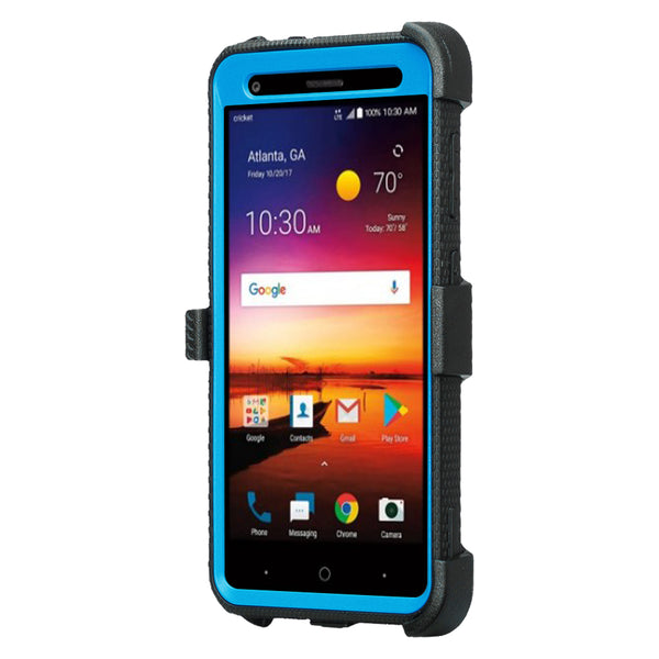 ZTE Blade X Case, ZTE Z965 Case, Triple Protection 3-1 w/ Built in Screen Protector Heavy Duty Holster Shell Combo Case Cover - Blue