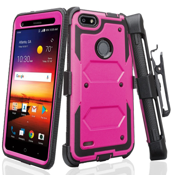 ZTE Blade X Case, ZTE Z965 Case, Triple Protection 3-1 w/ Built in Screen Protector Heavy Duty Holster Shell Combo Case Cover - Purple
