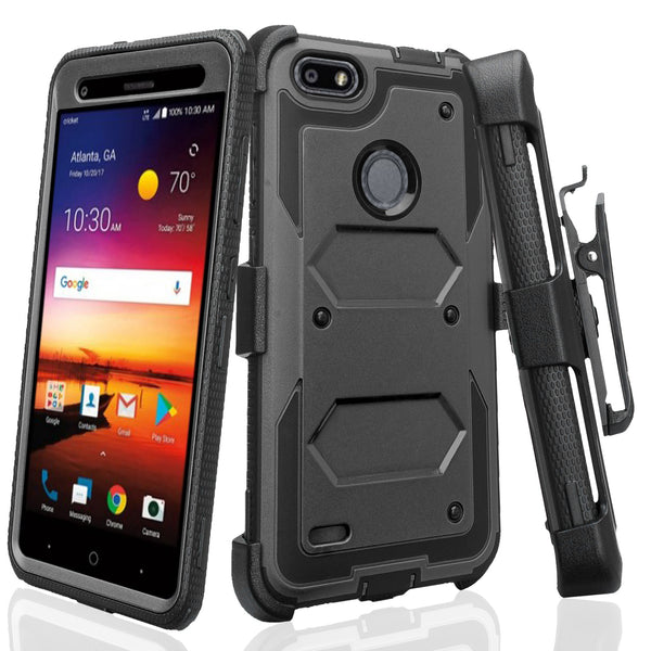ZTE Blade X Case, ZTE Z965 Case, Triple Protection 3-1 w/ Built in Screen Protector Heavy Duty Holster Shell Combo Case Cover - Black
