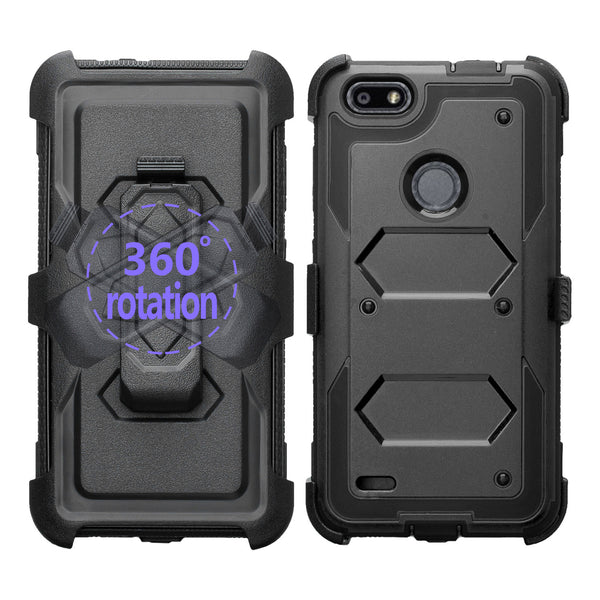 ZTE Blade X Case, ZTE Z965 Case, Triple Protection 3-1 w/ Built in Screen Protector Heavy Duty Holster Shell Combo Case Cover - Black