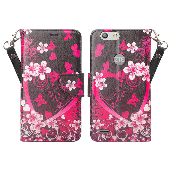 ZTE Sequoia / Blade ZMax Pro 2 / Z982 Wallet Case - heart butterflies - www.coverlabusa.com