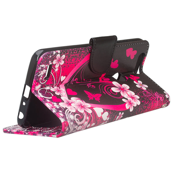 ZTE Sequoia / Blade ZMax Pro 2 / Z982 Wallet Case - heart butterflies - www.coverlabusa.com