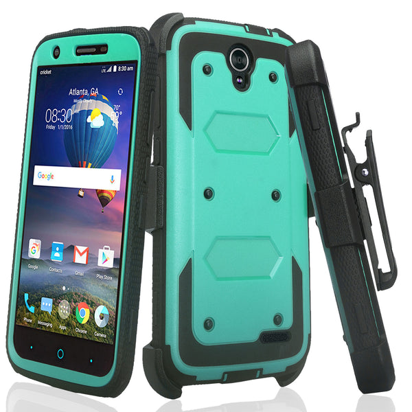 zte grand x3 holster case built in screen protector - teal - www.coverlabusa.com