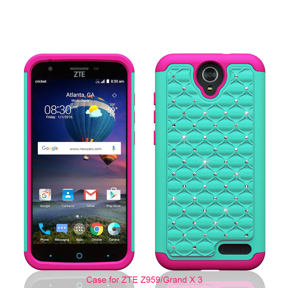 ZTE Grand X3 Rhinestone Case - teal/hot pink - www.coverlabusa.com