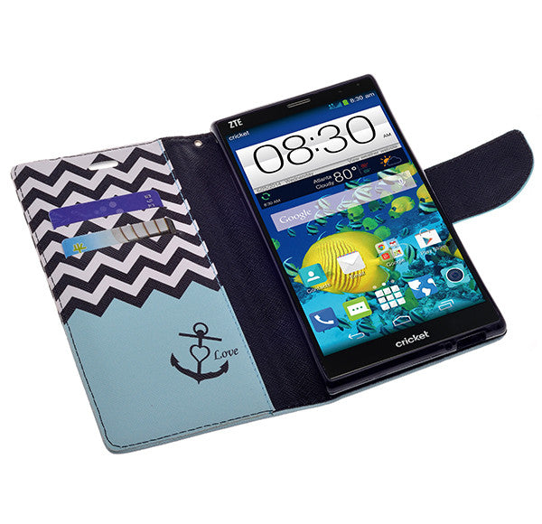 zte grand x max cover, zte z787 wallet case - teal anchor - www.coverlabusa.com