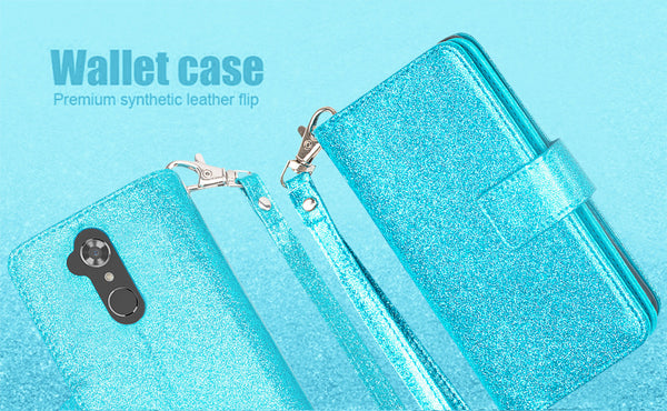 ZTE Max XL/ZTE Blade Max 3 Case/ZTE Zmax Pro 2 Glitter Wallet Case - Teal - www.coverlabusa.com
