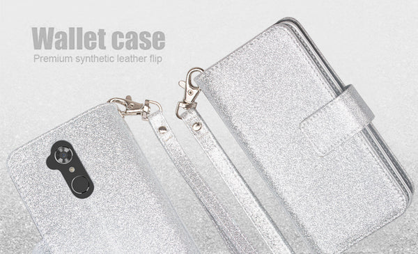 ZTE Max XL/ZTE Blade Max 3 Case/ZTE Zmax Pro 2 Glitter Wallet Case - Silver - www.coverlabusa.com