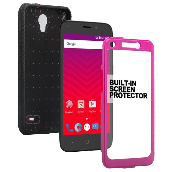 ZTE Prestige 2, Overture 3, Maven 3, Prelude Plus, ZTE 9136, Midnight Pro, Rugged Full-Body, Built-in Screen Protector, Heavy Duty Holster Combo Case Cover - Hot Pink