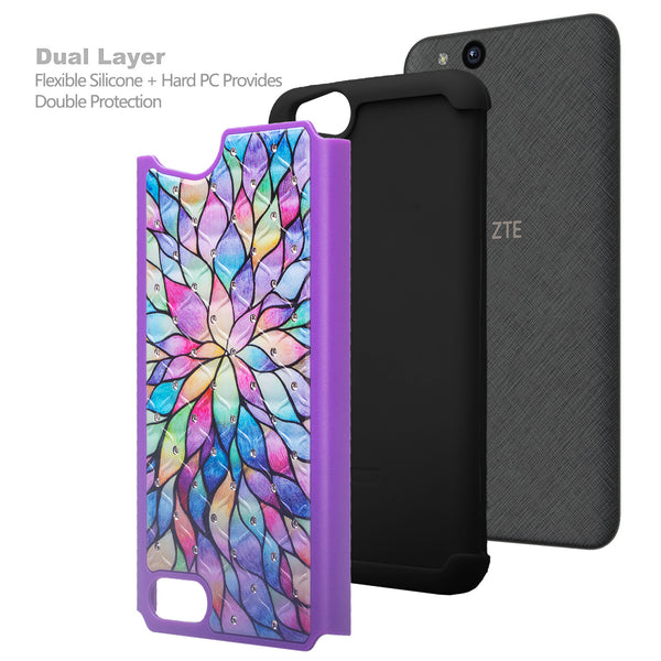 zte tempo x case crystal rhinestone - rainbow flower - www.coverlabusa.com