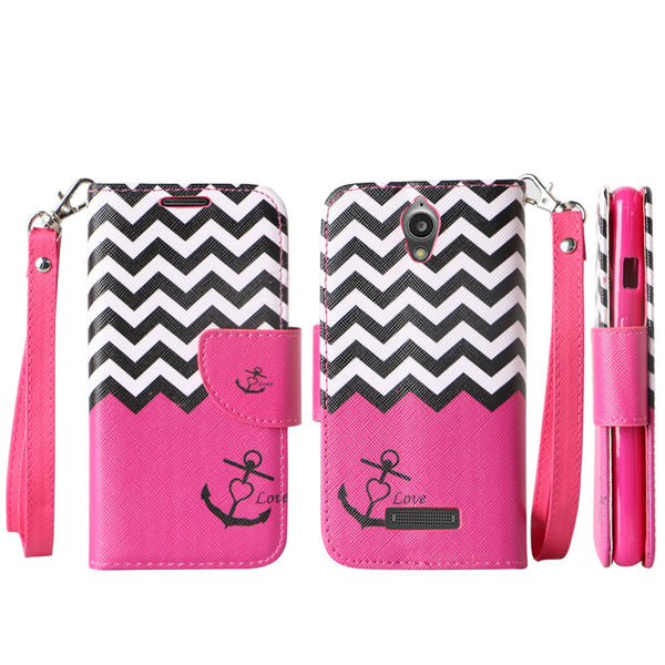 ZTE Obsidian leather wallet case - hot pink anchor - www.coverlabusa.com