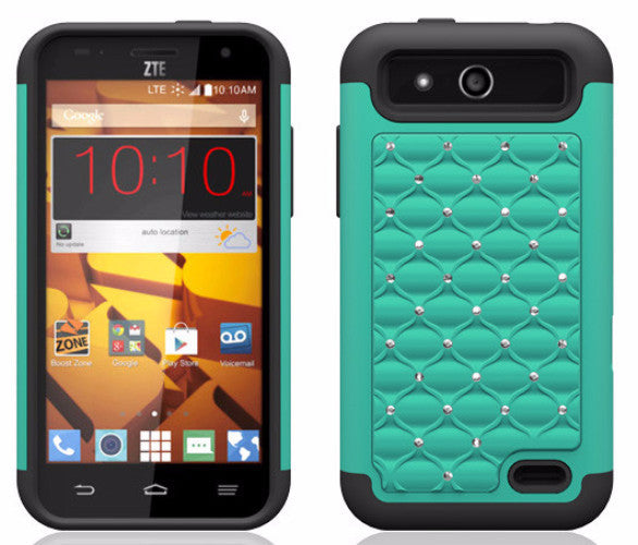 ZTE Speed Rhinestone Case - teal/black - www.coverlabusa.com