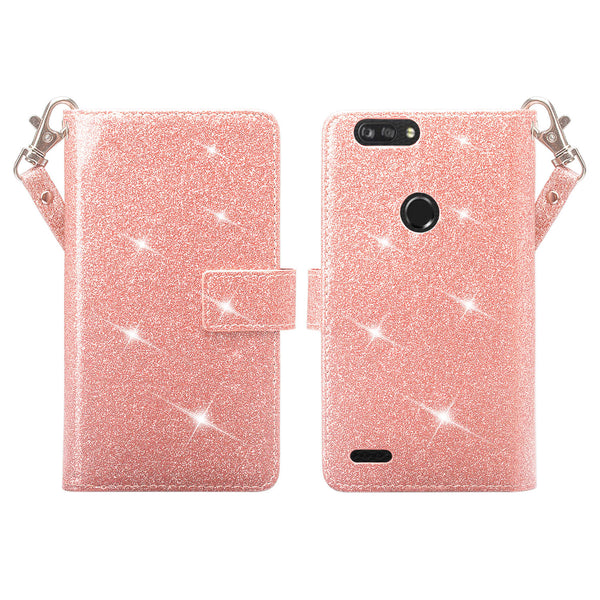 ZTE Sequoia Glitter Wallet Case - Rose Gold - www.coverlabusa.com