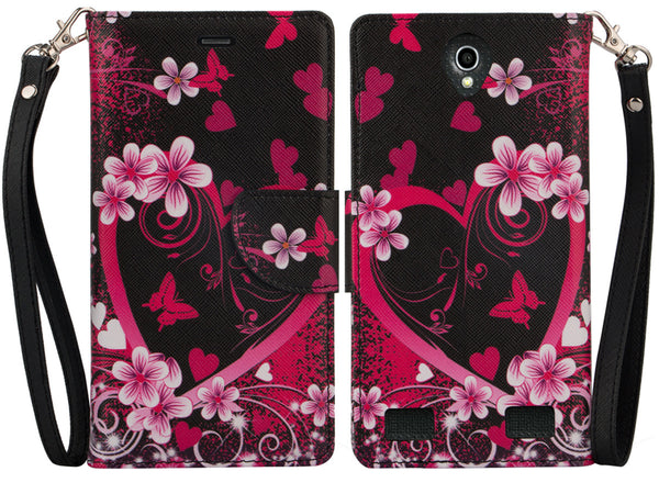 zte zmax 2 leather wallet case - heart butterflies - www.coverlabusa.com