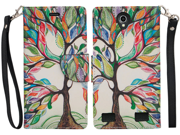 zte zmax 2 leather wallet case - colorful tree - www.coverlabusa.com