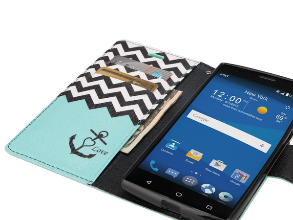 zte zmax 2 leather wallet case - teal anchor - www.coverlabusa.com