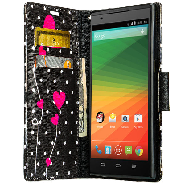 ZTE ZMAX leather wallet case - polka dot hearts - www.coverlabusa.com