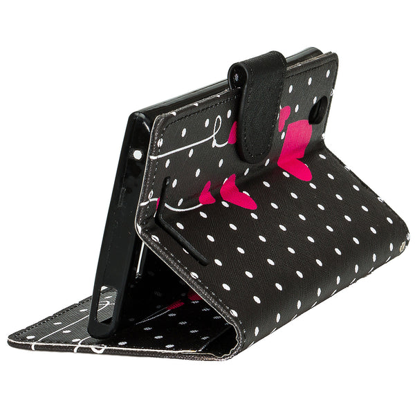 ZTE ZMAX leather wallet case - polka dot hearts - www.coverlabusa.com